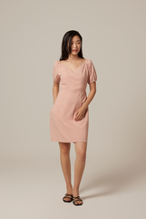 Mindy V-Neck Textured Dress in Dusty Pink