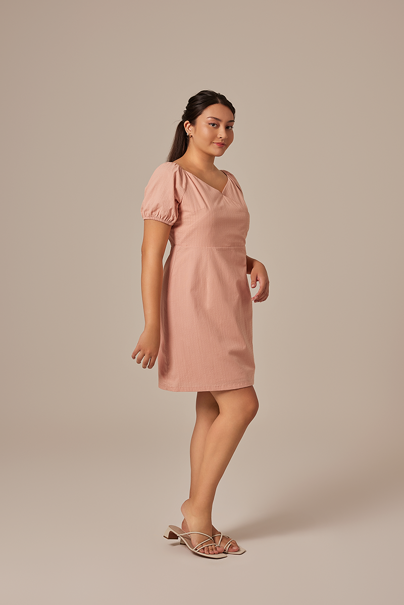 Mindy V-Neck Textured Dress in Dusty Pink
