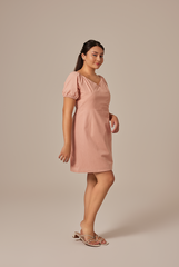 Mindy V-Neck Textured Dress in Dusty Pink