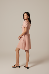 Mindy V-Neck Textured Dress in Dusty Pink