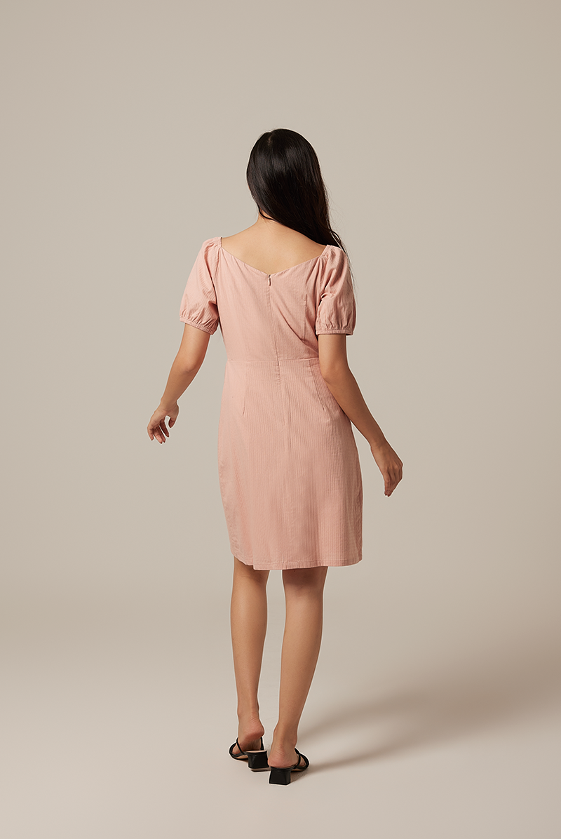 Mindy V-Neck Textured Dress in Dusty Pink