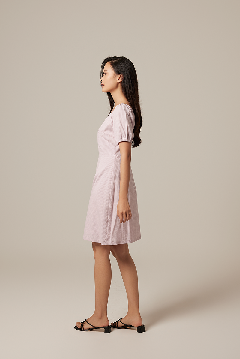 Mindy V-Neck Textured Dress in Lilac