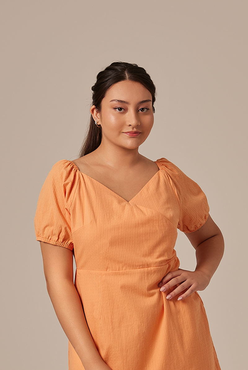 Mindy V-Neck Textured Dress in Orange