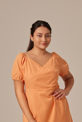 Mindy V-Neck Textured Dress in Orange