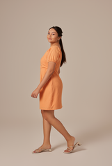 Mindy V-Neck Textured Dress in Orange