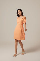 Mindy V-Neck Textured Dress in Orange