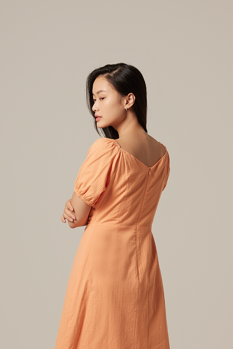 Mindy V-Neck Textured Dress in Orange