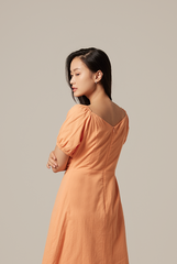 Mindy V-Neck Textured Dress in Orange