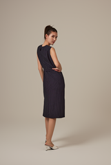 Landa Stripes Sleeveless Dress in Navy Blue