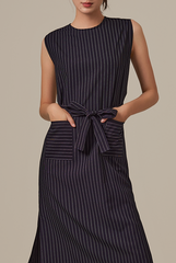 Landa Stripes Sleeveless Dress in Navy Blue