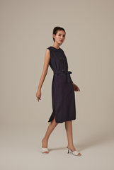 Landa Stripes Sleeveless Dress in Navy Blue