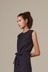 Landa Stripes Sleeveless Dress in Navy Blue