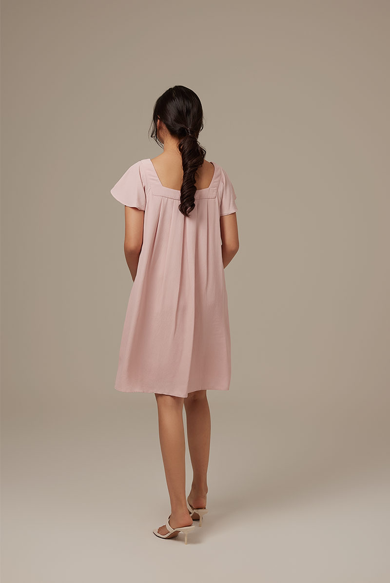 Alexa Flutter Sleeve Dress in Blush
