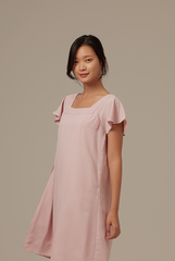 Alexa Flutter Sleeve Dress in Blush