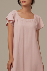 Alexa Flutter Sleeve Dress in Blush