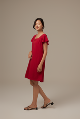 Alexa Flutter Sleeve Dress in Burgundy