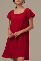 Alexa Flutter Sleeve Dress in Burgundy