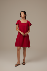 Alexa Flutter Sleeve Dress in Burgundy