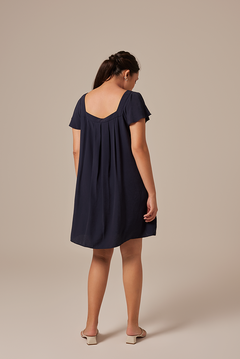 Alexa Flutter Sleeve Dress in Navy Blue