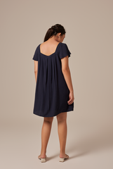 Alexa Flutter Sleeve Dress in Navy Blue