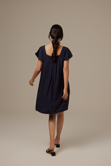 Alexa Flutter Sleeve Dress in Navy Blue