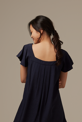 Alexa Flutter Sleeve Dress in Navy Blue