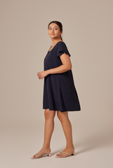 Alexa Flutter Sleeve Dress in Navy Blue