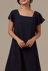 Alexa Flutter Sleeve Dress in Navy Blue