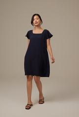 Alexa Flutter Sleeve Dress in Navy Blue