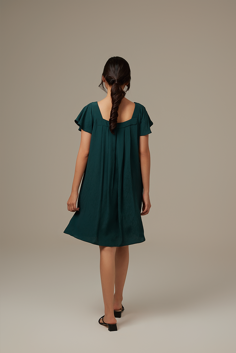 Alexa Flutter Sleeve Dress in Pine