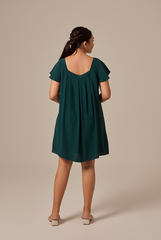 Alexa Flutter Sleeve Dress in Pine