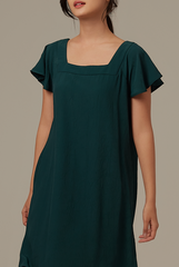 Alexa Flutter Sleeve Dress in Pine
