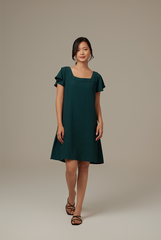 Alexa Flutter Sleeve Dress in Pine