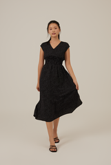 Jenevie Smocked Waist Dress in Black