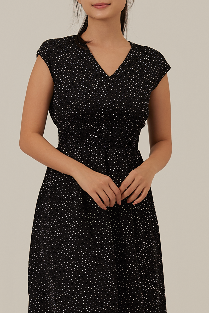Jenevie Smocked Waist Dress in Black