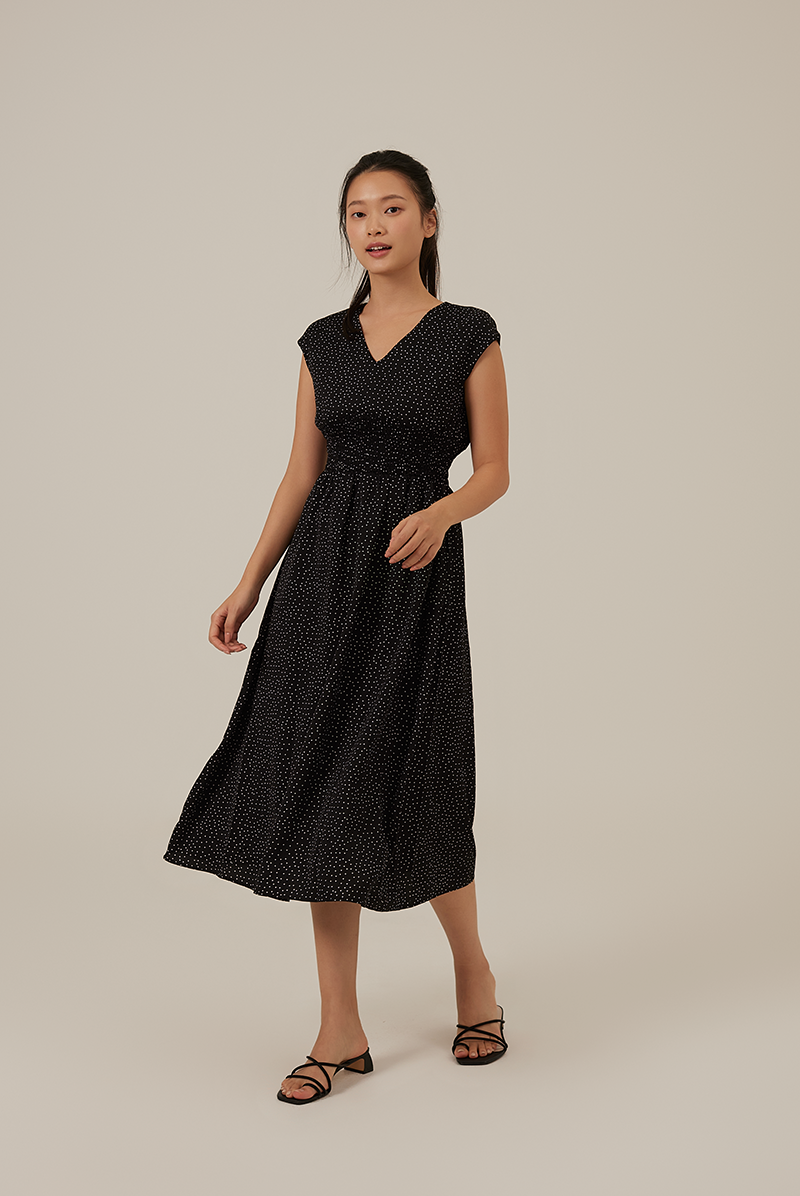 Jenevie Smocked Waist Dress in Black