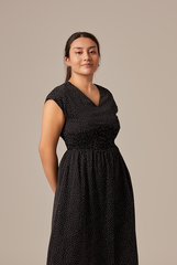 Jenevie Smocked Waist Dress in Black