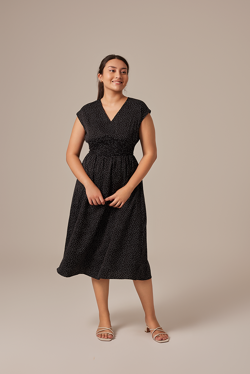 Jenevie Smocked Waist Dress in Black