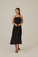 Jenevie Polka Dot Slip Dress in Black