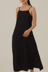 Jenevie Polka Dot Slip Dress in Black