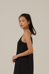 Jenevie Polka Dot Slip Dress in Black