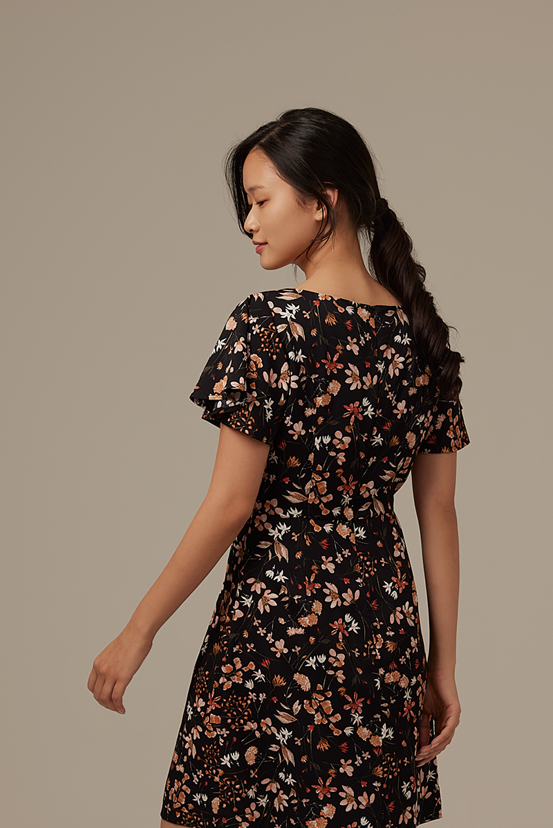 Carlyn Floral Dress in Black