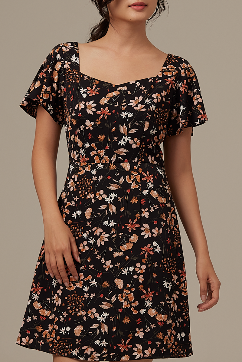 Carlyn Floral Dress in Black
