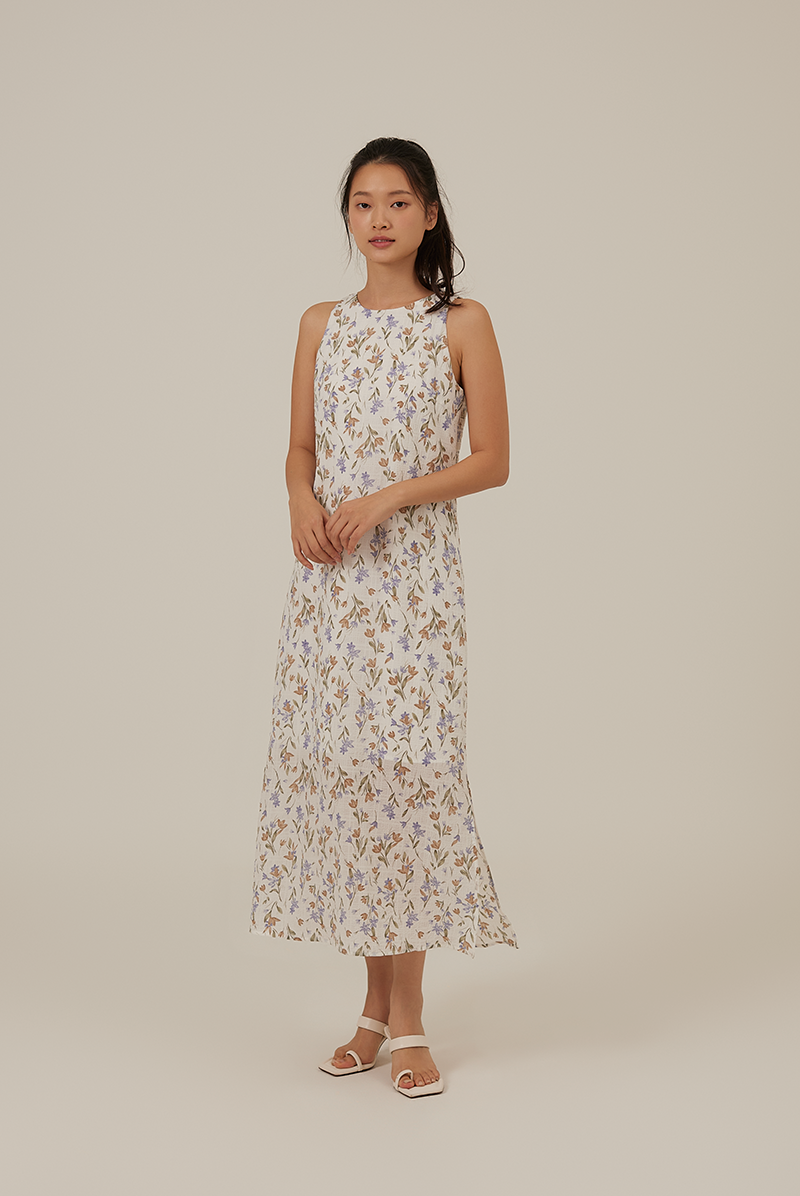 Brigitta Floral Halter Dress in White