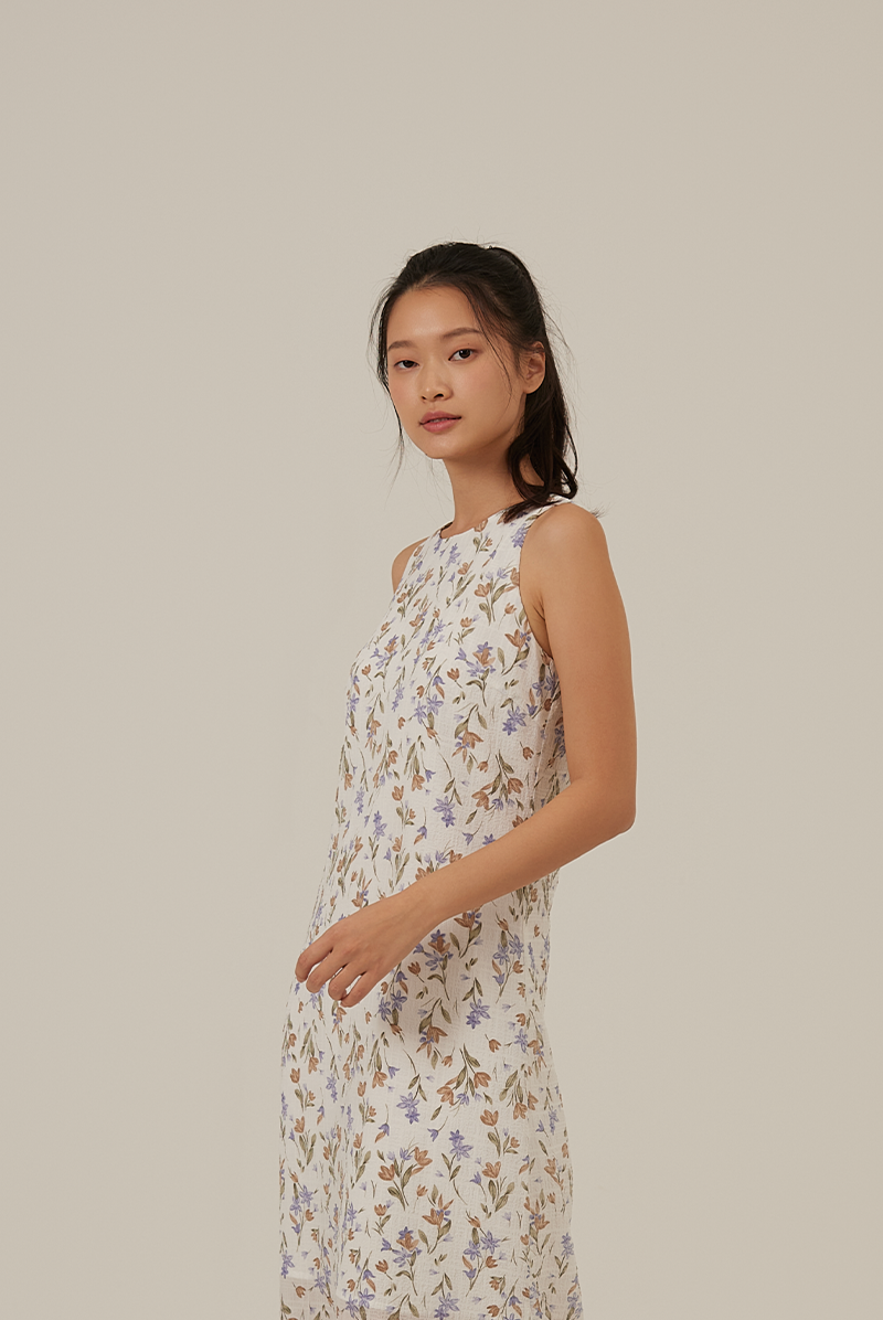 Brigitta Floral Halter Dress in White