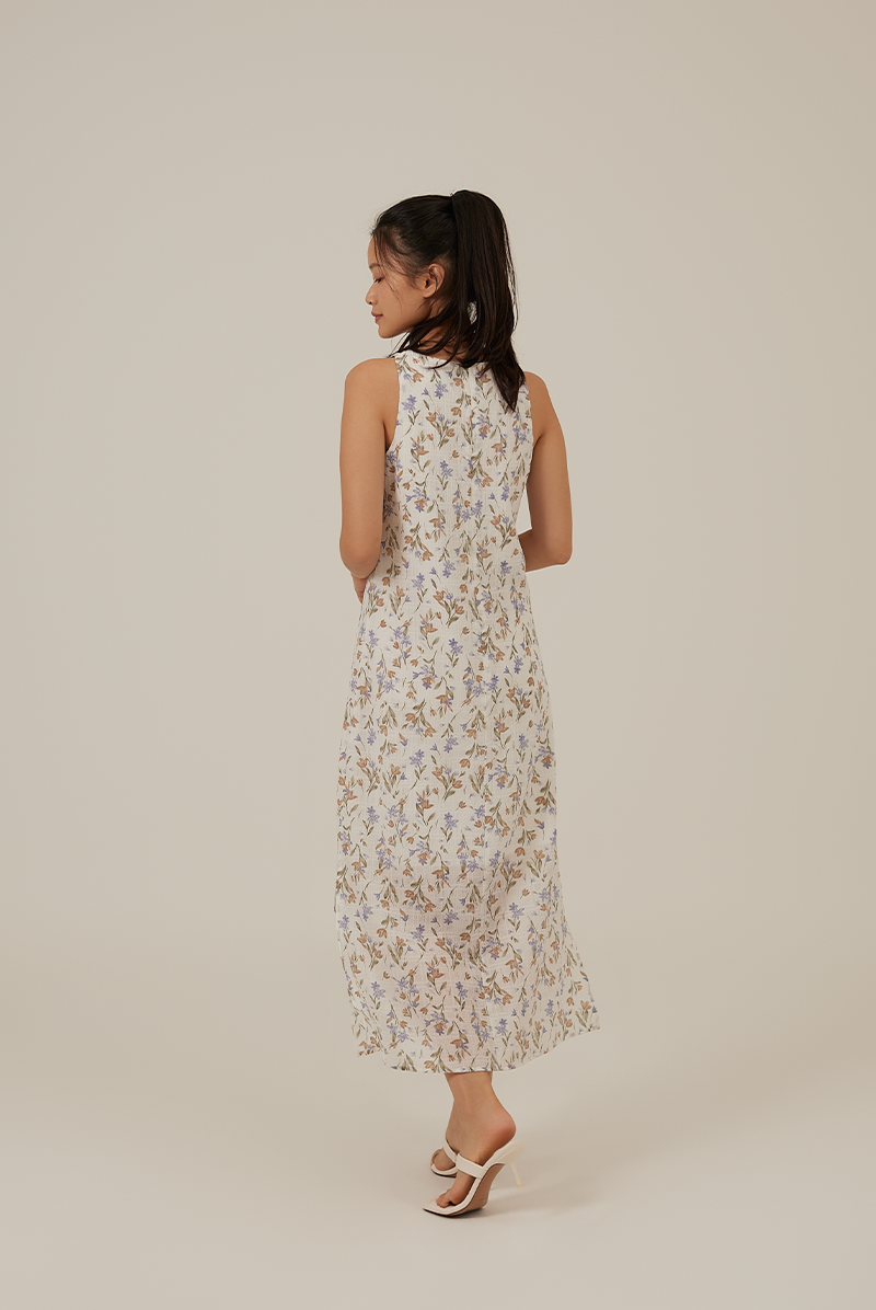 Brigitta Floral Halter Dress in White