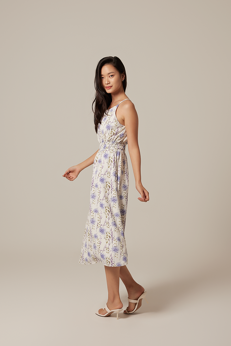 Nally Halter Neck Floral Dress in White