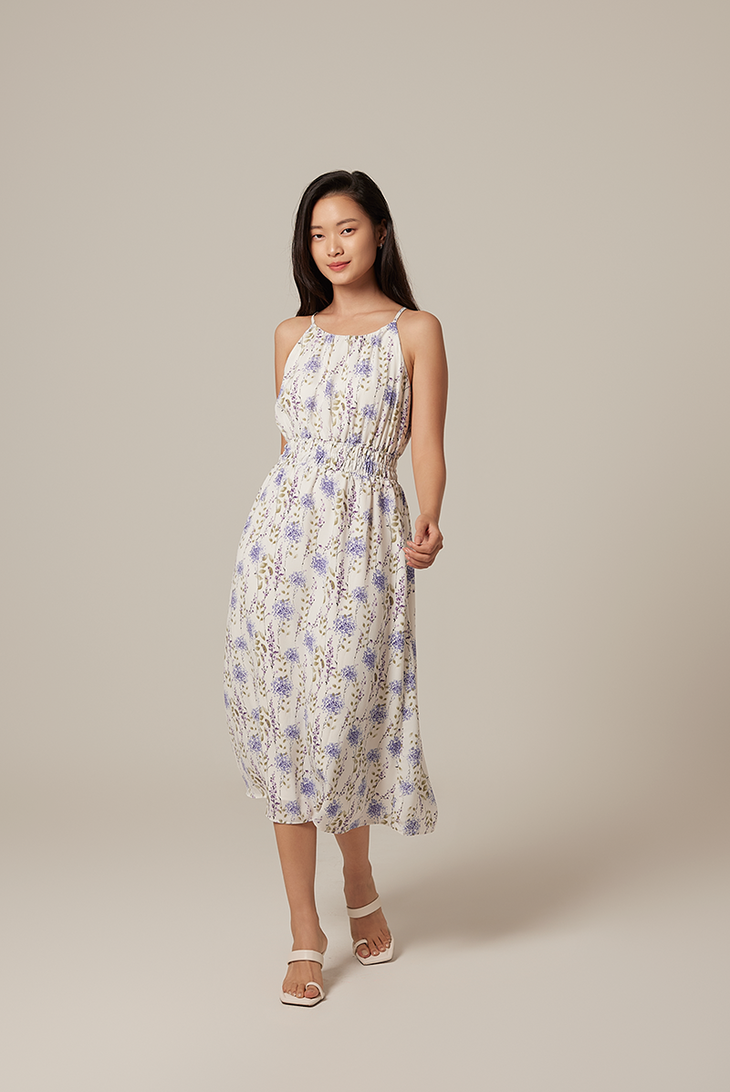 Nally Halter Neck Floral Dress in White