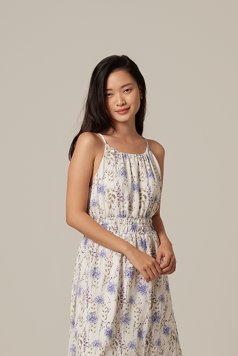 Nally Halter Neck Floral Dress in White