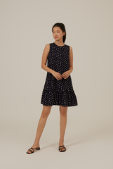 Charmaine Floral Dropwaist Dress in Navy Blue
